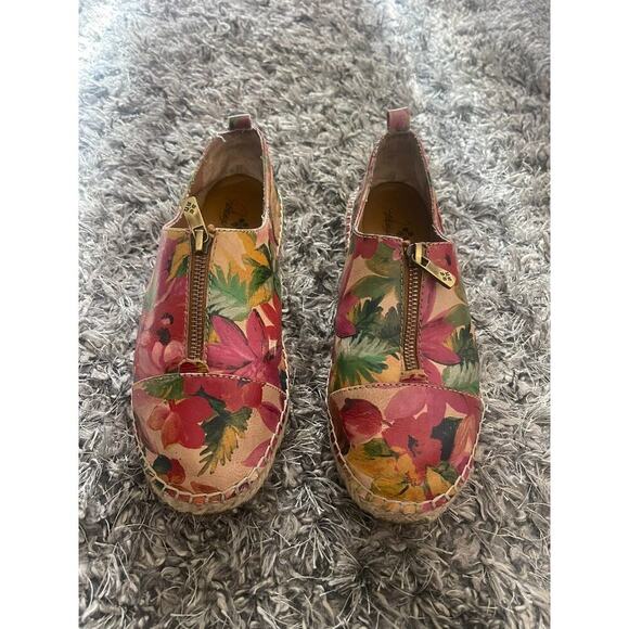 Patricia Nash 8 Floral Leather Espadrilles Eva Flats Zip Shoes Boho Resort Style - Picture 3 of 13